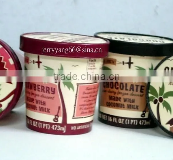 510ml Gloss Hot Paper Ice Cream/dessert/Yogurt Container, Cup With Flat Lid,Spoon,Wooden Stick photo-5