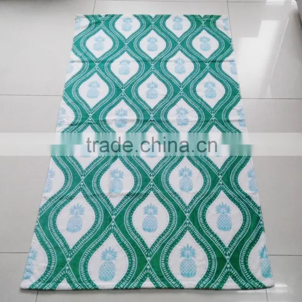 100% Cotton Green Color Special Pineapple Design Printing Beach Towel Pareo Ethnic Felling Beach Towel photo-2