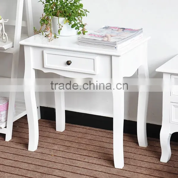 White smal solid wood tables with drawer