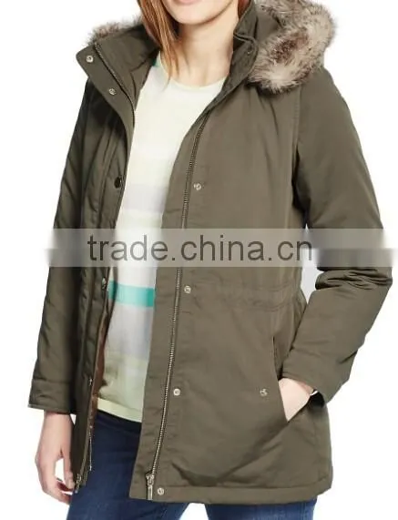 100% Polyester Slim Fit Hooded Womens Padded Jacket With Faux Fur photo-2