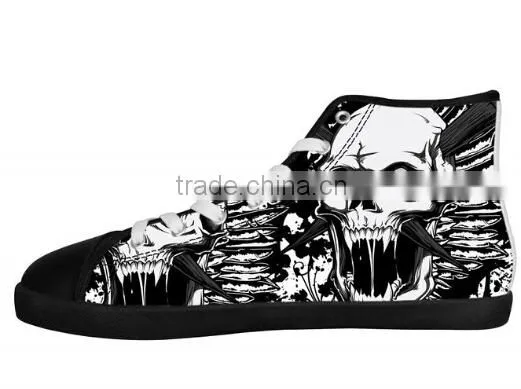 Men's Skull Shoes High Top Canvas Shoes Lace-up Fashion Sneaker photo-3