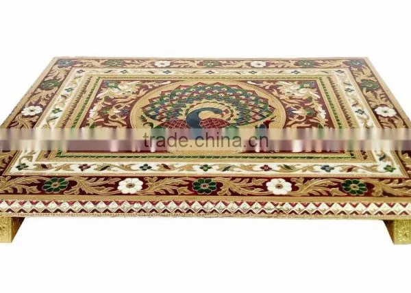 RAJWADI CHOWKI-PATLA / SITTING STOOL - PEACOCK DESIGNED WOODEN HANDMADE 15"x21"x3" CHOWKI PATLA-G.M. photo-4