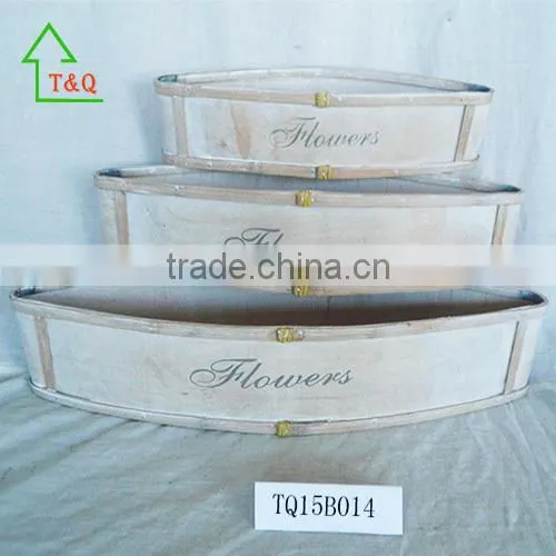 Set Of 3 Plant Pots Wooden Rustic Planters Herbs Flower Wooden Box