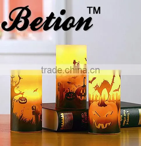 Flameless Candles Led Halloween Decorative Candles 3''x6'' Halloween Wax Candles Led Pillar Candles photo-4