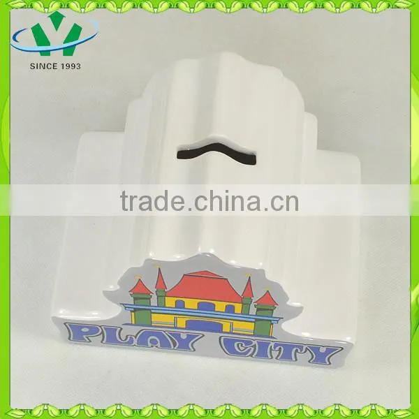 Ceramic Piggy Bank Counting Money Castle House photo-3