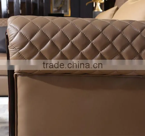 Luxury Italian Classic Genuine Leather Sofa Set With Ebony Coffee Table Set, Italian Living Room Furniture(MOQ=1 SET) photo-5