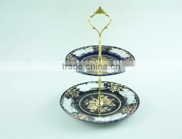 Colorful Decal Ceramic Cake Stand With Iron Stand in Stock photo-2