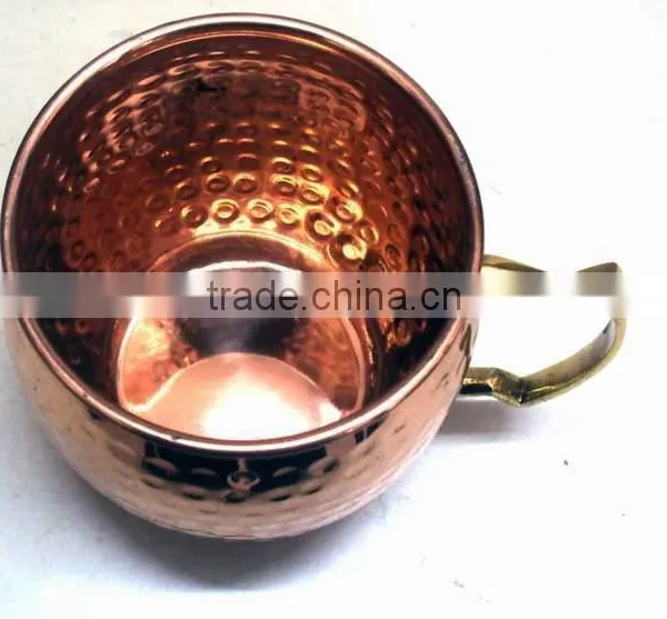 AMAZON HOT SELLINTG BPA FREE & FDA APPROVED 16 OZ 100% COPPER HAMMERED BARREL MUG WITH ZIGZAG BRASS HANDLE photo-2