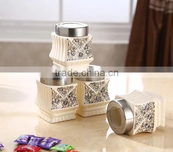 Middle East Style Ceramic Canister Set With Stainless Metal Stand photo-6