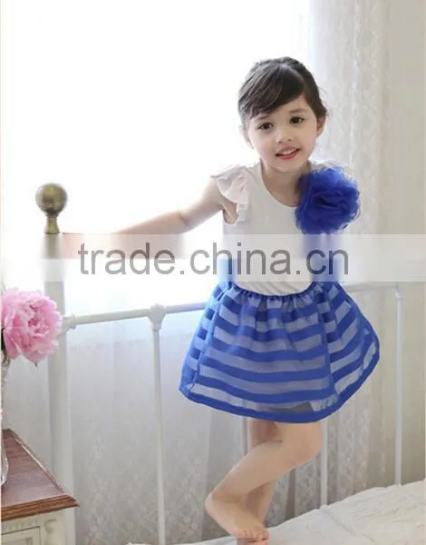2015 Summer Girls Dress Girls Cute Princess Stripe Dress 3D Flower Boutique Party Costume Children Clothes Dress for Girl photo-2