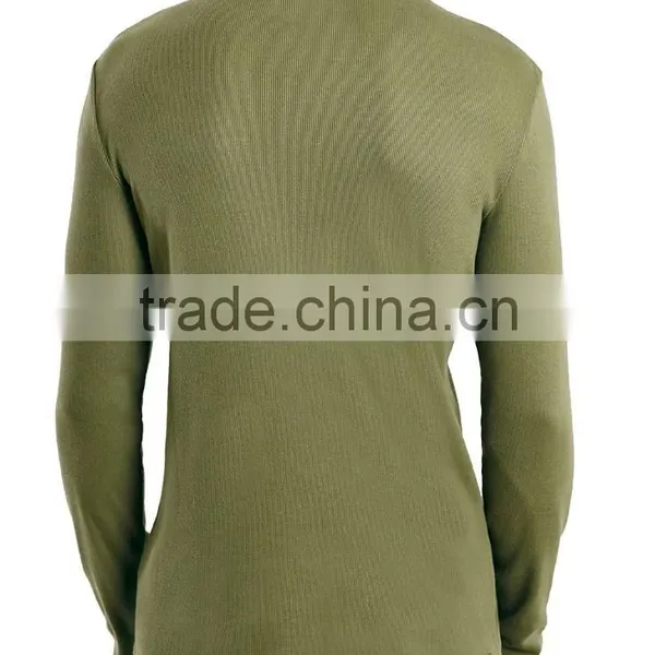 Khaki Ribbed Roll Neck Men T-Shirt Wholesale Customized Logo Organic Cotton Gym Muscle Long Sleeves T Shirts photo-5