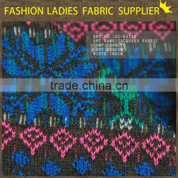 Hot Sales Ladies Fashion Fabric 100% Cotton Jacquard Knitting Fabric photo-3