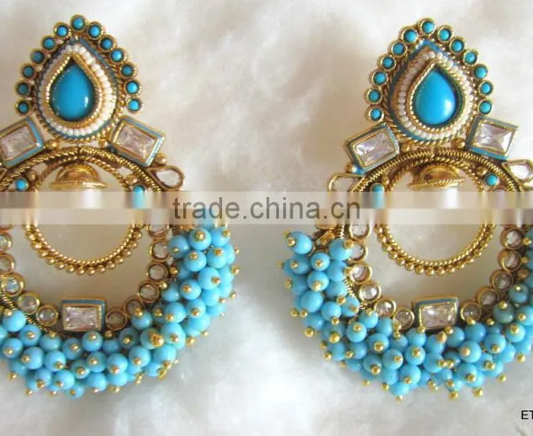 Beads Polki Chand Bali Gold Tone Dangler EARRINGS1 photo-2