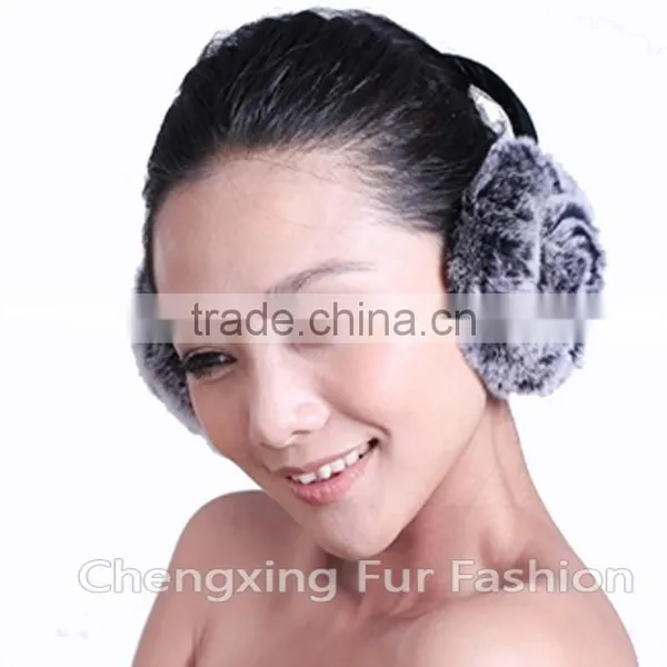 CX-EM-03P Women Funny Genuine Rex Rabbit Fur Floral Ear Muff photo-2