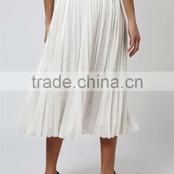 Hot Sale Iridescent Pleated Skirts High Waist Zip Up Plain White Beach Style Long Skirts photo-5