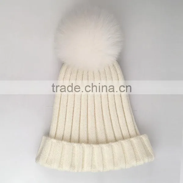 Myfur 2016 Pure White Hot Sale Winter Hat With Removable Genuine Fox Body Fur Bobble photo-5