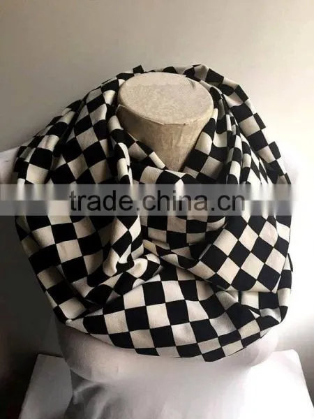 Black and White Checkered Scarf, Checkered Infinity Scarf, Women Accessories, Gift Ideas photo-3