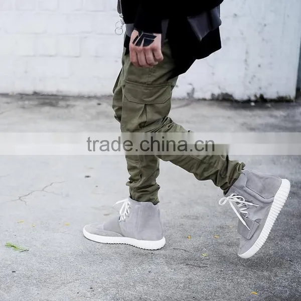 Mens Green Pocket Inside Hem Zipper Woven Fashion Pants photo-2