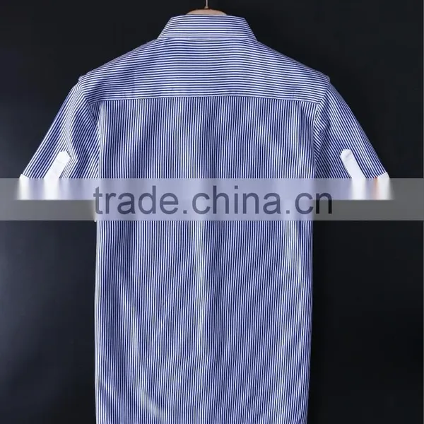 Latest Button Downs Stripe Short Sleeves Summer Cotton Men Shirts photo-4