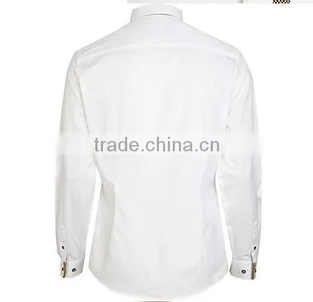 White Contrast Color Trim Long Sleeve Dress Shirt photo-2