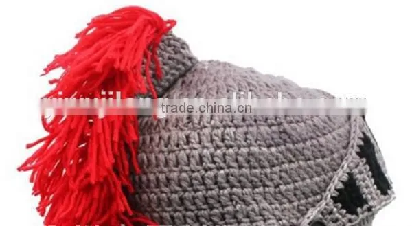 Crochet Roman Knight Helmet Hat Handmade Knitted Warm Hat With Beard Costume Hat photo-2