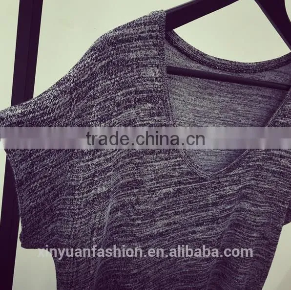 Loose Knitted t Shirt Wholesale China v Neck Women t Shirt photo-6