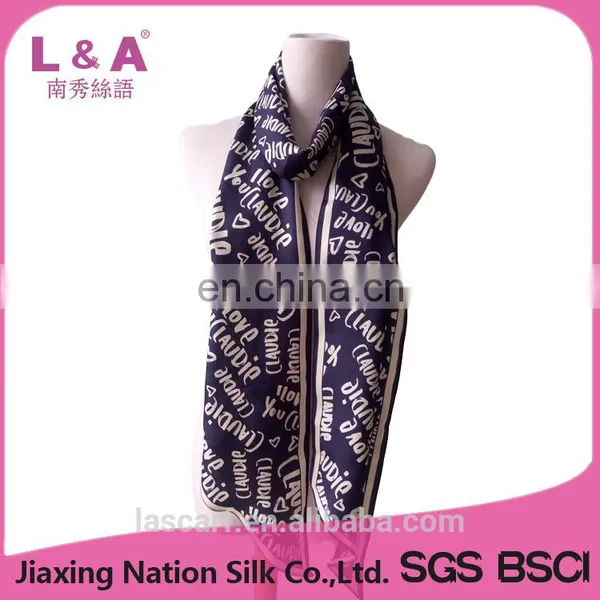 2017 Newest Women Customer Printing Long Twill Silk Neck Scarf photo-4