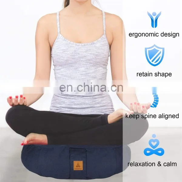 Round Zippered Organic Cotton Zafu Meditation Cushion Zabuton Meditation Pillow Yoga Bolster/Pillow Floor Seat Natural Buckwheat photo-3