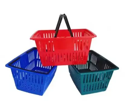 30L Supermarket Plastic Shopping Basket With Metal Handles, Wire Handles Supermarket Shopping Baskets photo-3