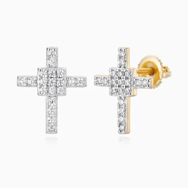 Shining Star Jewelry Hip Hop 925 Sterling Silver Square Cross Stud Earrings photo-3