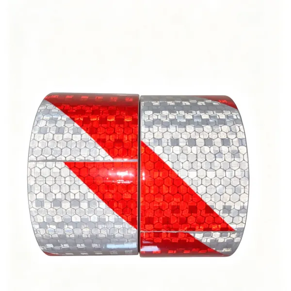 Red & White Diagonal Honeycomb Reflective Sheeting / Red White Striped Crystal Lattice Reflective Tape photo-3