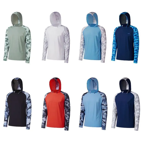 Custom Logo UPF 50+ Sun Protection Hoodie for Men Quick Dry UV Fishing Shirt Performance Long Sleeve Outdoor Wear