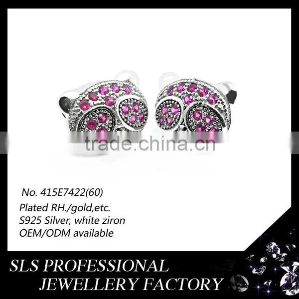 925 Sterling Silver Earring Stud Micro Paved Ruby Stones Heart Shape Earrings Child Earring photo-5