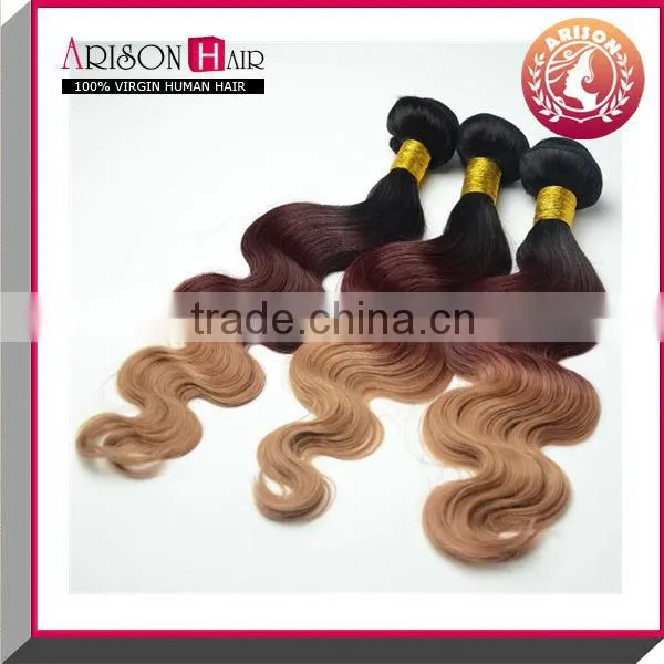 2015 Fashion 100% Remy Human Ombre Colored Bundles Hair Weaves 1B/33/27 photo-3