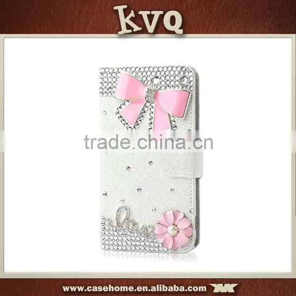 New Fashion Bling Crystal Diamonds Pearls PU Leather Flip Stand Wallet Case Cover for Iphone6s photo-2