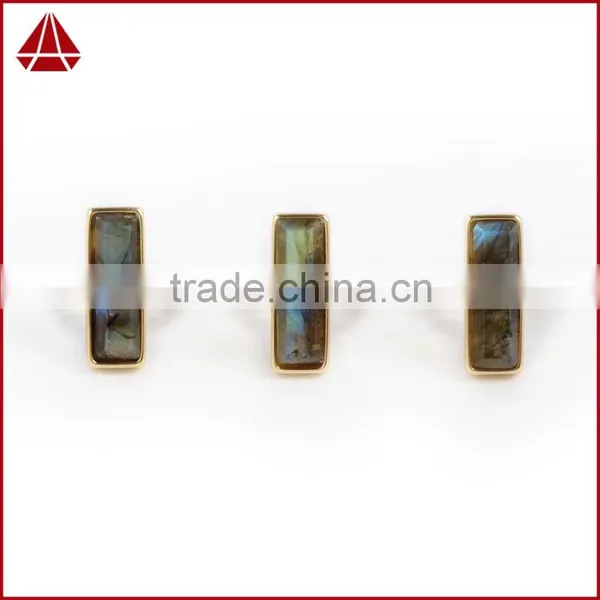 Natural Faceted Rectangle Labradorite Gemstone Set Into a 18k Gold Bezel Ring photo-3