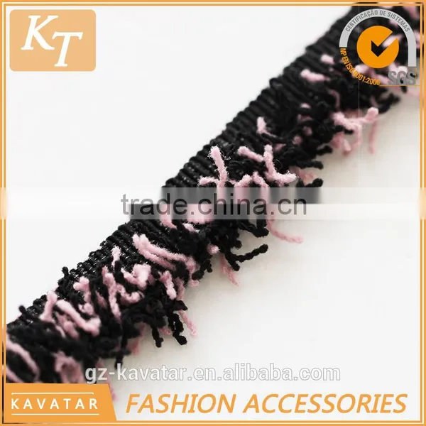 Colorful Cotton Brush Fringe Trim With Black Band photo-3