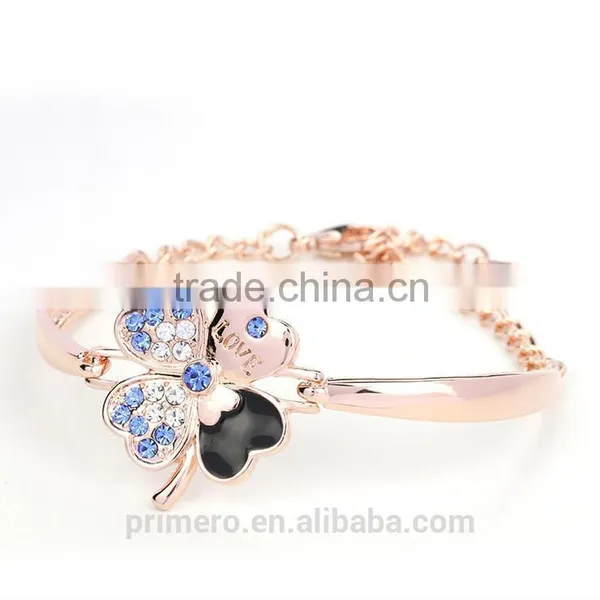 Fashion Jewelry Good Luck Clover Crystal Love Charm Bracelets Bangles for Women photo-6