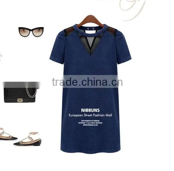 2014 Ladies Mesh Short Sleeve New Design Party Women China Online Shopping Wholesale Sexy Denim Dress,vintage Retro Girl Dress photo-5
