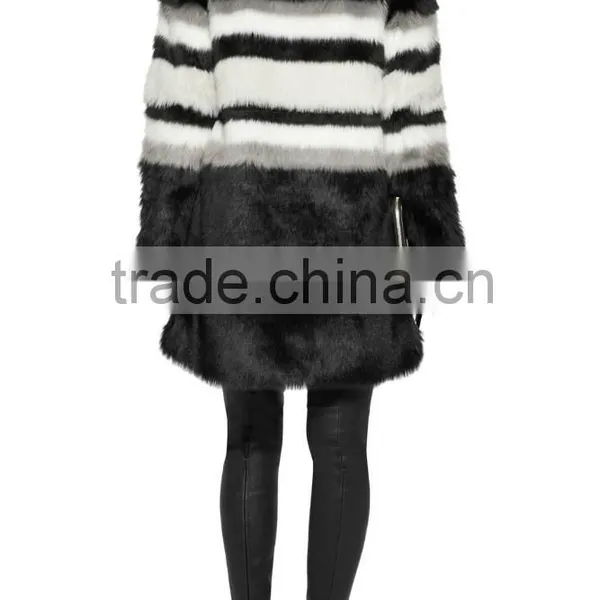 NEW Design Stripe Long Jacket Winter Women Jacket Fur Striped Faux Fur Coat photo-4
