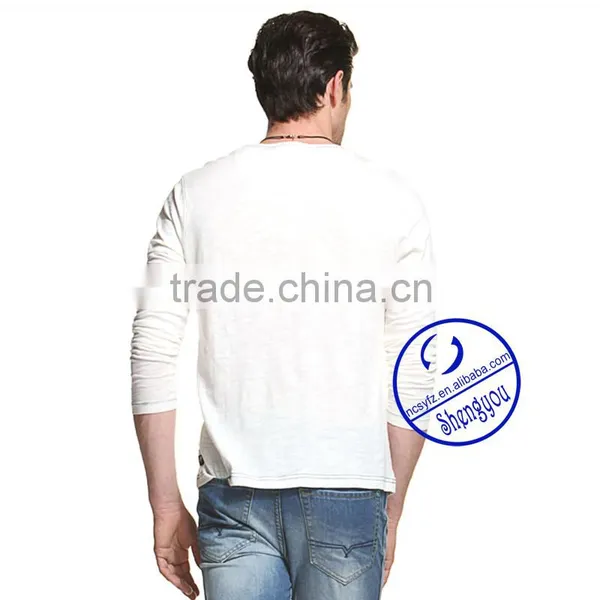 100 Cottonl Ong Sleeve Mens White T-shirt Wholesale Clothing Factory in China photo-3