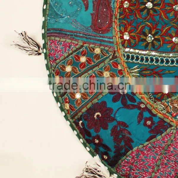 Indian Meditation Green Cushion Covers Indian Round Ethnic Patchwork Pillows Bohemian Vintage Floor Pillows photo-5