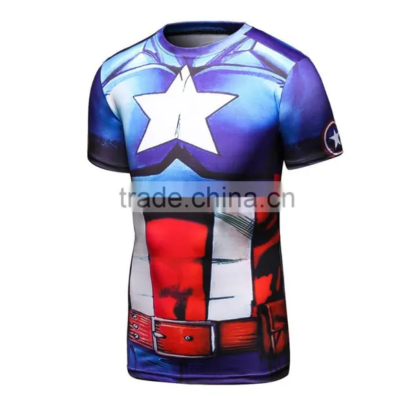New Desigh Captain America Compression Sublimated t Shirt Men 3d Quick Dry Fitness Clothing Running Tights Shirt photo-2