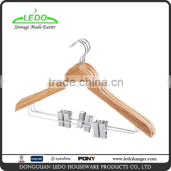 Natural Color Garment Wooden Hanger for With Pants Clips