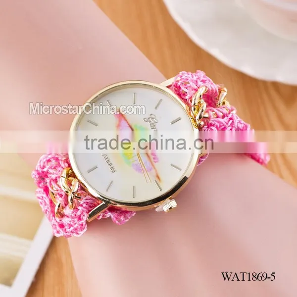 Women New Classic Geneva Ethnic Braided Analog Quartz Chain Lips Watch Strap photo-5