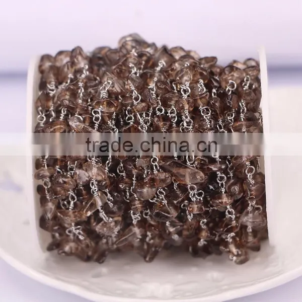Fashion Rosary Chain Smoky Quartz Chips Beads Free Form Chains Silver Plated Wire Wrapped Chain photo-5