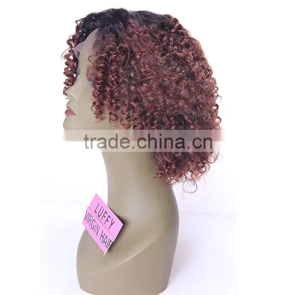 Two Tone Color Afro Kinky Curly Brazilian 1b/#30 Ombre Lace Front Wig photo-3