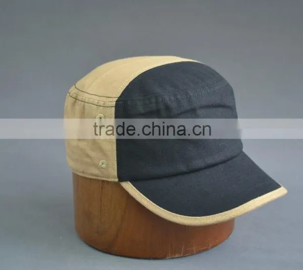 100% Cotton Canvas Army Cap With Embossed pu Leather photo-5