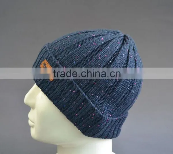Acrylic Beanie Hat With PU Leather Patch Logo photo-5