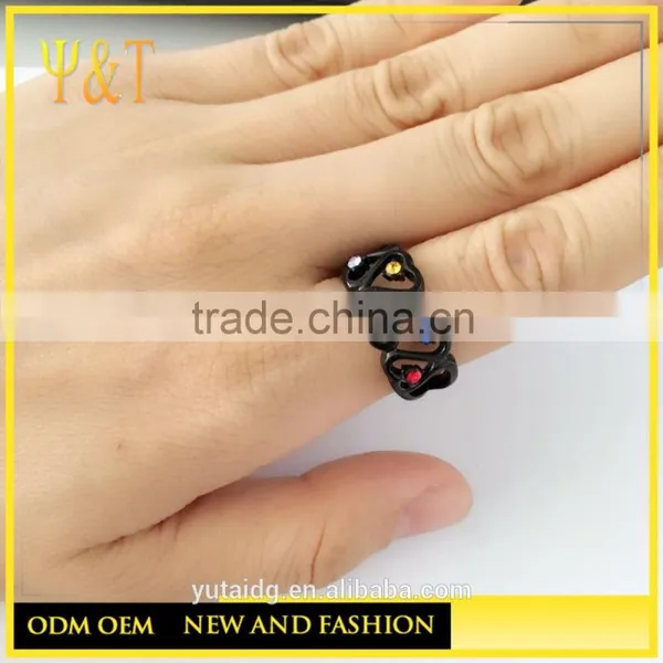 Jingli Jewelry Heart Shaped Stainless Steel Women Black Coral Rings Jewelry, Heart Puzzle Rings (HZ-065) photo-3